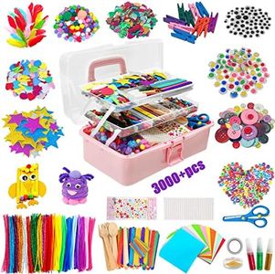 Withosent Set fai da te per bambini, 3000 + pezzi, fai da te per bambini, set fai da te per bambini, detergente per pipe, ghiaccio sul gambo, pompon, perline, scrapbooking