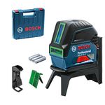 Bosch Professional cross line laser GCL 2-15 G (green laser,interior, with plumb points, working range: 15 m, 3 x 1.5 V batteries, rotating mount RM 1, laser target plate, carrying case)