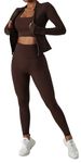 Belriviere Womens Two Piece Tracksuit Set Long Sleeve Zipper Jacket with Athletic High Waist Leggings Workout Set M Brown