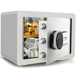 Fireproof Safe Lock Box for Home, ABOMAY 1.2 Cub Security Safe Box with Digital Keypad, Keys, External Battery Box, Large Money Safe for Handguns Jewelry Cash and Documents in Home, Hotel, or Office