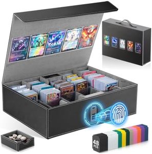 Trading Card Storage Box with Fingerprint Lock | 3900+ 5-Row Deck Box for MTG Commander, Portable Vault Case with Front Display for TCG, PTCG, Yugioh & Sports Cards, Fits 35PT Toploaders (Blk/Grey)