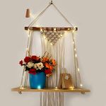 VAH- Kya Bat Hai !! Macrame Wall Hanging, Macrame Decor, hangings for Home Decoration, Macrame Wall Hanging Shelf, Wall Hanging Shelves, Home Decor Accessories(Pack of 1 Pine Shelf & LED)