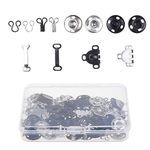 Kare & Kind 50 Pairs Sewing Hook and Eye, Sew-On Snaps - Sewing Closure Fastener Clasps Repair - Bra, Skirts, Pants, Dress, Trousers - DIY, Crafting - Metal Snaps Press Studs - Black Silver