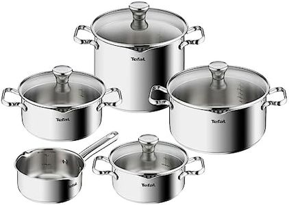 Tefal Duetto Topfset Induktion 9-teilig, robuster und hochwertiger Edelstahl, Induktions Töpfe Set mit Siebdeckel, backofengeeignet bis zu 260°C (ohne Deckel), für alle Herdarten geeignet, A705S9