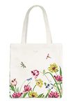 Kate Spade New York Canvas Book Tote, Large Shoulder Bag, Cute Tote for Beach or School, Dragonflies and Tulips