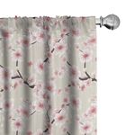 Ambesonne East Window Curtains Pack of 2, Japanese Flowering Cherry Blossom Symbolic Coming of Spring Season Eastern Inspired, Lightweight Set with Rod Pocket, 4 Panels of - 28" x 95", Beige Rose