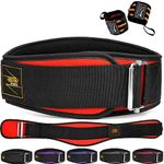 EVO Fitness Weight Lifting Belt AUTO LOCK 6.5” Neoprene Padded Back Lumbar Support Gym Training Exercise Workout Bodybuilding Powerlifting Deadlifts Squats with 18" Wrist Wrap (Medium, Red)