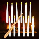 MEDE Flameless Floating Candles with Magic Wand Remote, 12Pcs Flickering Warm Light LED Taper Candles, Battery Operated Candles for Halloween Christmas Wedding Birthday Party Decorations