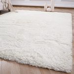 Modern Fluffy Large Area Rugs for Living Room Bedroom, 5x8 Feet, Soft Shaggy Plush Long Fur Rug Kids Non-Slip Play Mats, Fuzzy Floor Carpets for Girls Room Dorm Nursery Indoor Decor, Cream White