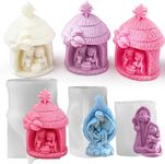 RKPM HOMES Jesus Candle Mold I Nativity Scene House & Family Silicone Scented Wax Mould I Succulent Molds for Handmade Ornament Aromatherapy Soap Clay Resin Epoxy Casting Art Craft Making (Set of 3)