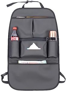 pefirst Car Backseat Organizer for Kids, Car Back Seat Storage Bag With 3 Pockets, 2 Drinks Holders, Water Resistant, Kids Toy Storage Kick Mat Back Seat Protector for Toddlers (Black 1-Pack)