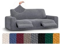 PAULATO BY GA.I.CO. Recliner Sofa Cover - Reclining Couch Slipcover - Soft Polyester Fabric Slipcover - 1-Piece Form Fit Stretch Furniture Protector - Velvet Collection - Grey (Recliner Sofa)
