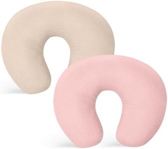 Winmany 2 Pack Muslin Nursing Pillow Covers Soft Cotton Newborn Breastfeeding Pillow Cover Baby Feeding Pillow Slipcover Shower Gifts for Boys Girls (Beige + Pink)
