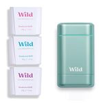 Wild - Natural Refillable Deodorant - Aluminium Free - Aqua Case with Refill Variety Pack (3 x 40g) - Includes Fresh Cotton & Sea Salt, Jasmine & Mandarin and Coconut & Vanilla Scents - Vegan