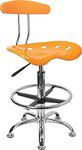 Vibrant Orange-Yellow and Chrome Drafting Stool with Tractor Seat