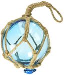 Hampton Nautical Light Blue Japanese Glass Ball Fishing Float with Brown Netting Decoration Christmas Ornament, 3"