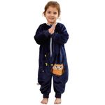 COOKY.D Unisex Baby Girls Boys Flannel Long Sleeve Sleeping Bag with Feet Toddler Triple Zipper Cartoon Wearable Blanket,Blue Owl 2-3 Years