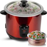 SOLARA Automatic Rice Cooker - Automatic Electric Cooker with Food Steamer | Electric Rice Cooker and Grain Cooker | 500 Watts | Rice Cooker 1.5 litre with Steam & Rinse Basket - Red