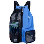 WANDF Swim Bag Mesh Drawstring Backpack with Wet Pocket for Swimming, Gym, and Workout Gear (Navy Blue)