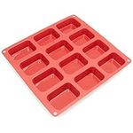 Freshware CB-105RD 12-Cavity Petite Silicone Mold for Soap, Bread, Loaf, Muffin, Brownie, Cornbread, Cheesecake, Pudding, and More