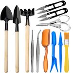 RoseFlower Bonsai Tools Kit, Set-12 pcs Succulent Mini Transplanting Tools Set Garden Bonsai Tree Care Kit -Included Bonsai Leaf Trimmer,Tweezer,Spade,Rake, Fold Scissors, transplanting tools