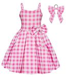 Febbabe Girls Pink Princess Costume Vintage 1950s Plaid Dress Movie Doll Cosplay Outfit Kids Holiday Halloween Party Dressing up Age 2-3 Years