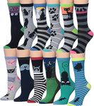 Tipi Toe Women's 12-Pairs Fashion Lightweight Crew Colorful Striped Cat Socks For Women Size 9-11, WC51-T1