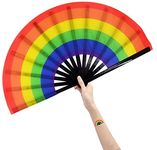 Amajiji Large Folding Hand Rave Fan for Women/Men, Chinease/Japanese Bamboo and Nylon-Cloth Folding Hand Fan, Hand Fan Festival Fan Gift Fan Craft Fan Folding Fan Dance Fan (Rainbow)