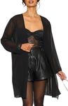 likemary Sheer Kimono Cardigans for Women - Elegant Dusters - Open Front Lightweight Long Cover Up Jackets Ideal for Dresses Black M/L