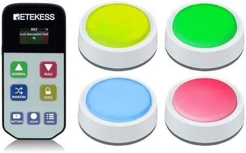 Retekess TM102 Trivia Buzzers,Jeopardy Buzzers,3 Working Modes,66ft,Physical Switches,Family Feud Game for Adults with 4 Rechargeable Buzzers