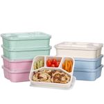 Shopwithgreen Reusable 8 Pack 4-Compartment Bento Snack Lunch Boxes Kit for Toddler Kids Adults, Reusable 50 OZ Freezer Safe Meal Prep Containers, BPA-Free