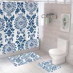 The Better Home Shower Curtain(180*180cm) Bathroom Mat(45*75cm) & U Shaped Mat(45*38cm) | 3Pcs Bathroom Accessories Set | Anti Skid Mat For Bathroom Floor | Water-Poof Polyester Materia- Royal Blue