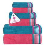 Casa Copenhagen He & She 6 Pieces Towel Set- Teal + Pink, 550 GSM 2 Bath Towel 2 Hand Towel 2 Washcloth, Designed in Denmark Made of Soft Egyptian Cotton for Bathroom, Kitchen & Shower