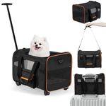 UNICITII Pet Carrier for Small Dog Cat, Cat Dog Carrier with Wheels Soft Sided Dog Rolling Crate Cat Travel Bag up to 20 Lbs Pet Strollers for Small Pets (Black, M)