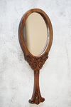 CULTURWAY Wooden Oval Shape Framed Carved Hand Mirror, Brown