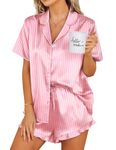 Ekouaer Womens Satin Pjs Soft Striped Button Sets Two Piece Collared Matching Silk Pajamas Set Pink Striped, Large