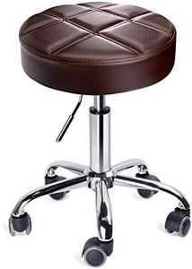 Leader Accessories Taburete de Bar Taburete de Cocina Silla de Trabajo Acolchado con Ruedas Tapizado en Cuero de Imitación Altura Ajustable (Marrón Oscuro)