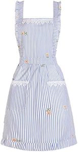 Funny Aprons for Women with Pockets, Kitchen Cooking Grilling Bbq Cute Chef Apron, Mothers Day Birthday Gifts for Women, Blue/Stripe