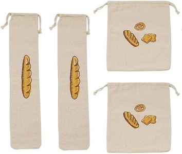 Roczential 4 Pack Reusable Linen Bread Bags for Homemade Bread Large Cloth Bread Storage Bags Bread Keeper Drawstring Baguette Loaf Sourdough Bread Bags for Gifting Bakers