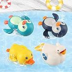 LinStyle Baby Bath Toys, 4 Pcs Baby Wind Up Bath Toys, Bathtub Toys Game Swimming Toy Set, Swan Penguin Duck Bathroom Float Toy for 1 2 3 4 Year Old Boys Girls Bath Gifts