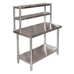 Stainless Steel Height Adjustable Work Table with 2 Layer Top Shelf 120x60x85cm
