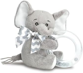 Bearington Collection Hochet à anneaux shaker éléphant en peluche avec peluche au cou pour mixte bébé 5.5" gris