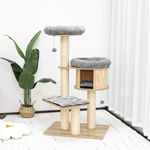 KAMABOKO 58.6" Modern Cat Tree, Wood Cat Tree w/ 4.7" Large Dia Sisal Scratching Posts, Heavy-Duty Cat Tree for Large Cats with Condo, Cushions for Cats Climb Scratch Play Rest