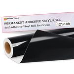 Prime Vinyl Black Permanent Vinyl for Cricut, Self Adhesive Vinyl - 12" x 18 Ft-Glossy Black Vinyl Roll for Silhouette Cameo, Cutting Machine, Home Decal