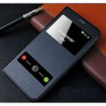 SkyTree Double Window PU Leather Flip Cover with Hardshell Kickstand Case for Samsung Galaxy Grand Prime Pro, Black