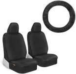 Carbella Sheepskin Car Seat Covers and Steering Wheel Cover, Faux Fur Car Seat Covers, Cute Automotive Front Seat Covers for Cars for Women Men Unisex (Black)