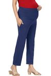 Easy Feed Women's Cotton Lycra Maternity Pants with Over The Belly Ankle Length | Backside Elastic Design Pre & Post Pregnancy Pants for Pregnant Ladies Mother (Indigo,M)