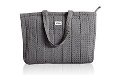 HOUSE OF ORLO Women's Cotton Quilted Aesthetic Tote Bags, Waffle Weave Handmade with Zipper and Double Handles for Women and Girls, Daily Use Handbags for College, Travel, Work (Grey)