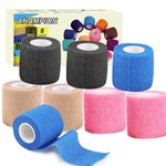 Self Adherent Cohesive Bandage Elastic 8 Pack 2" x 5 Yard Vet Wrap First Aid Supplies Breathable Cohesive Tape for Relieve Swelling and Pain & Support Fingers, Toes(Mix)