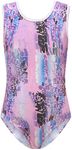 SEAUR Girls' Gymnastics Leotards One Piece Dance Outfit Sleeveless Athletic Dance Leotards Dancing Ballet Bodysuit Sparkle Biketard Kids 7-8T